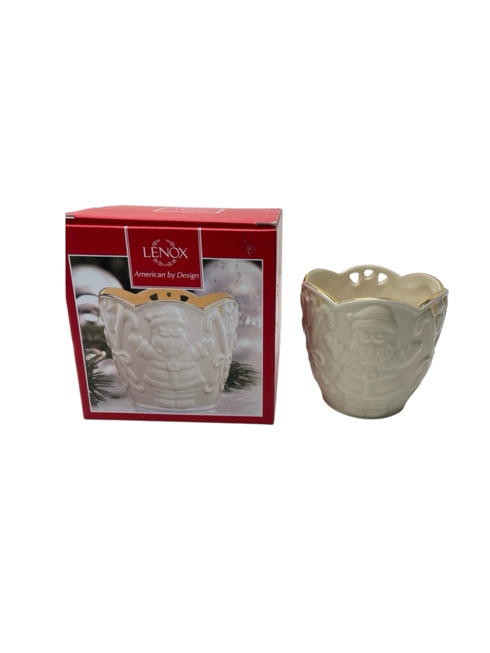Lenox Merry Lights Santa Claus Christmas Holiday Votive Candle Holder